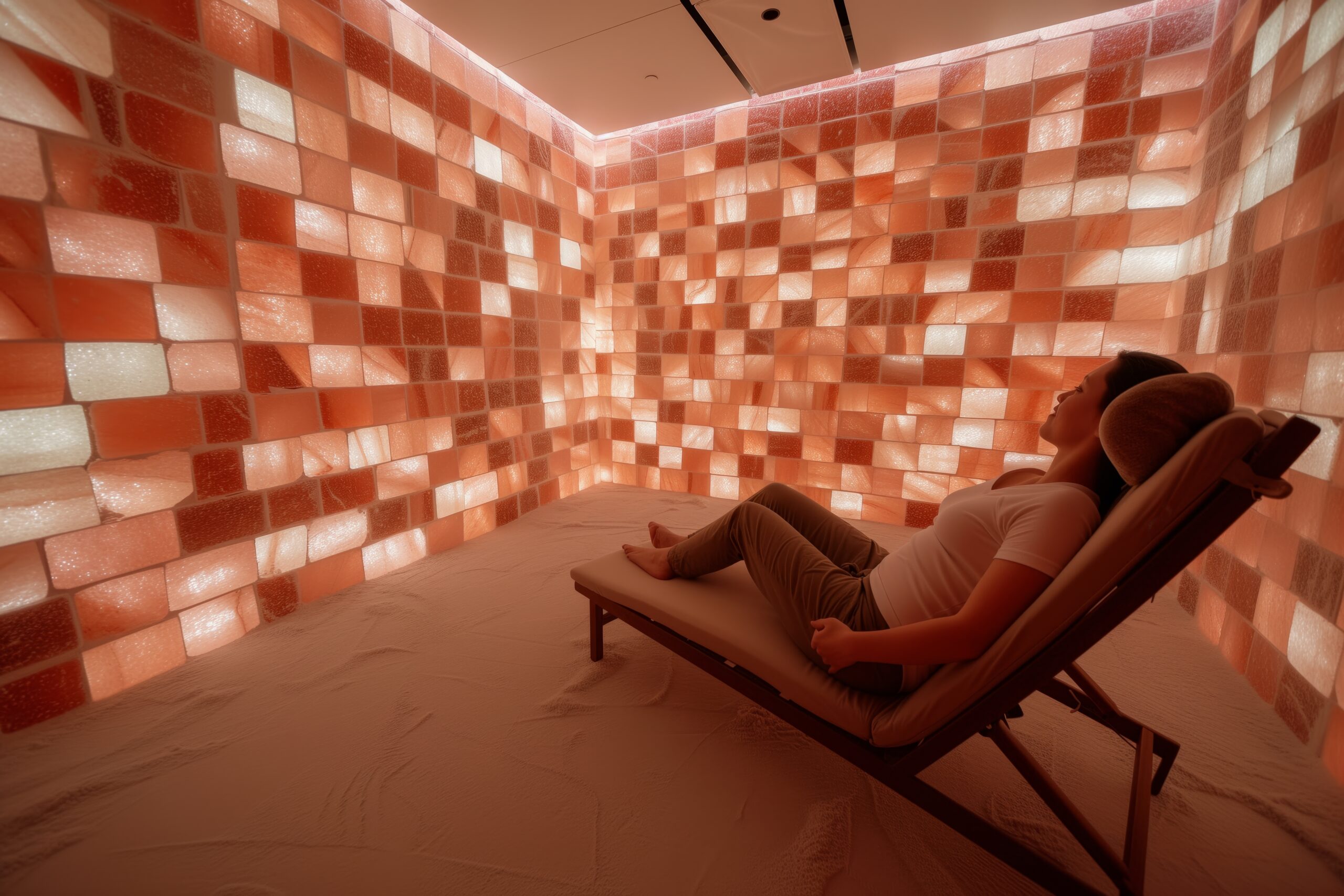 salt room with walls pink salt bricks reclining client1 scaled